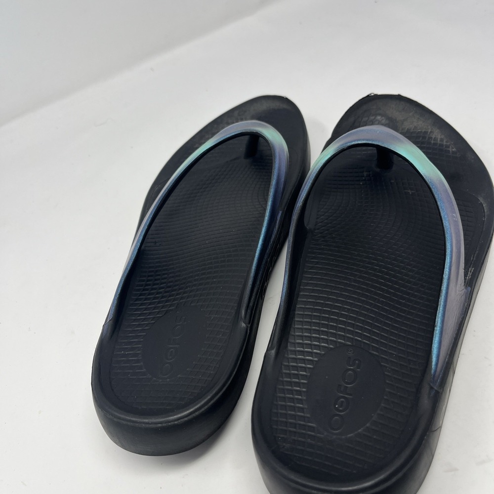 OOFOS OOlala Sandals Womens Sz 11 Midnight Thong Specter Black Blue Purple - Picture 2 of 12